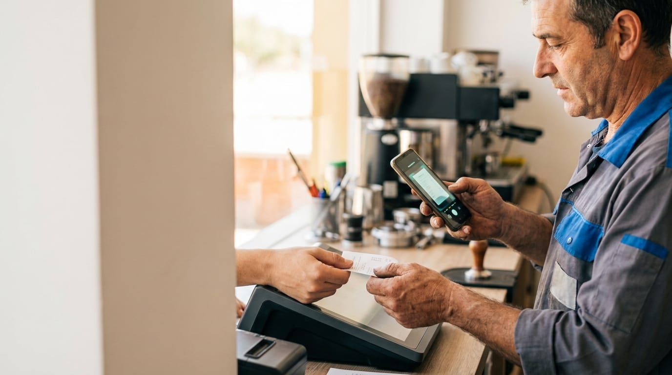 Técnico registrando un gasto con una foto del ticket en la app de Technify