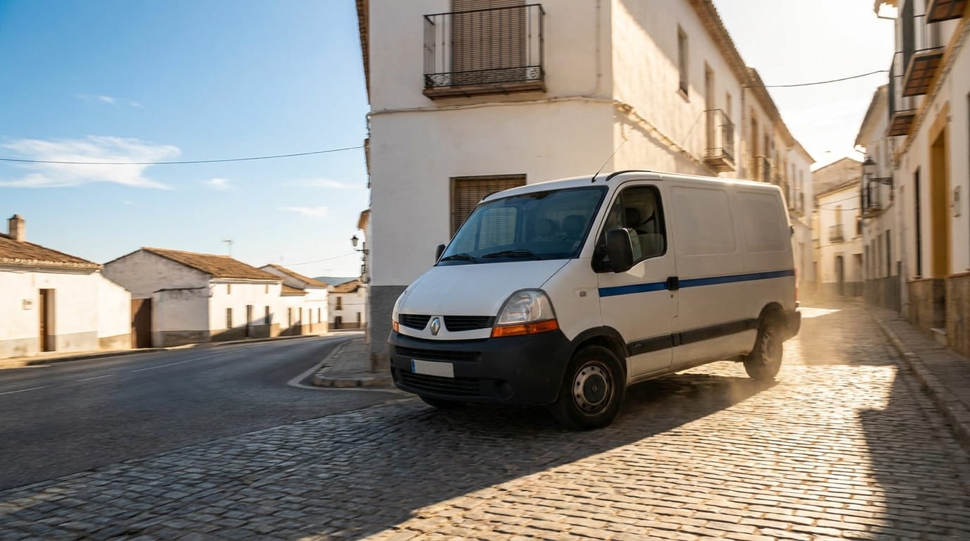 Furgoneta de servicio técnico circulando, localizada en tiempo real con Technify